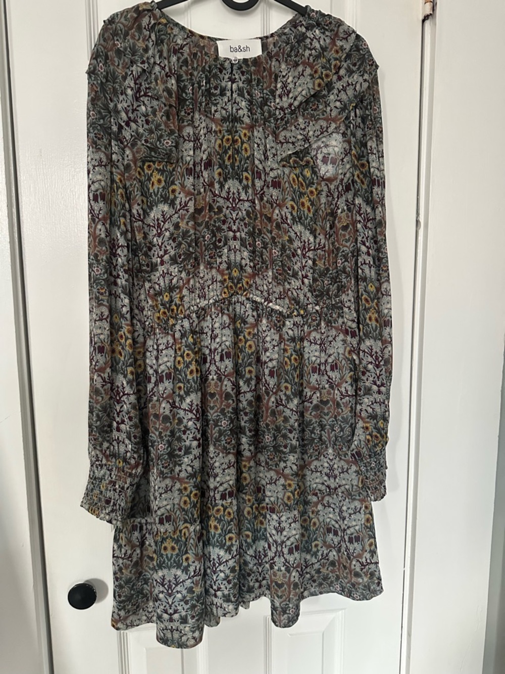 Ba&Sh Floral Printed Long Sleeve Mini Dress in Sage Multi Size 2 NWT